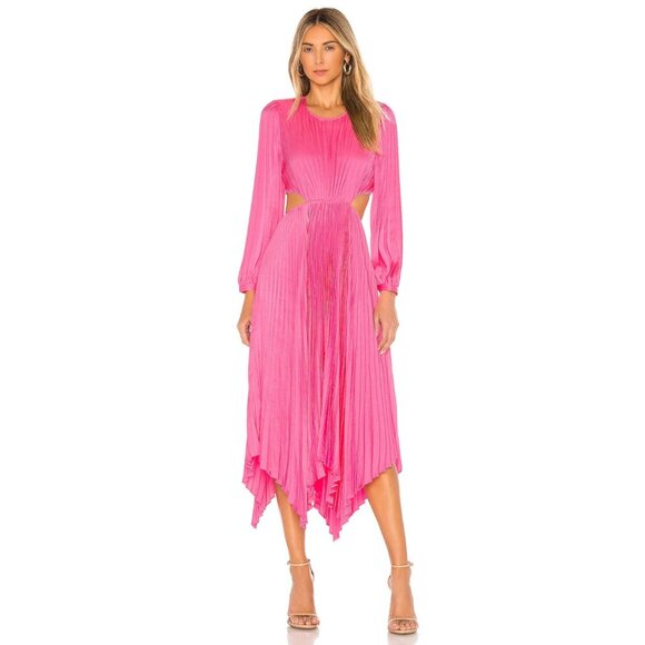 A.L.C. Naples Dress Size 8 Bright Pink Pleated Cutout Open Back Midi - Picture 2 of 11